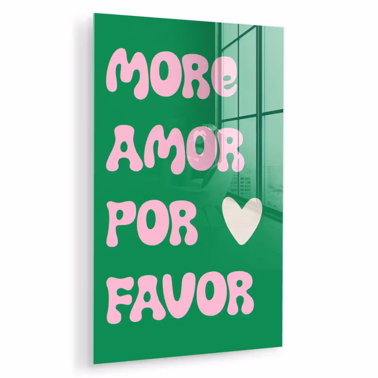 Glas schilderij - Amor - Valentijn - Groen - Tekst — 1