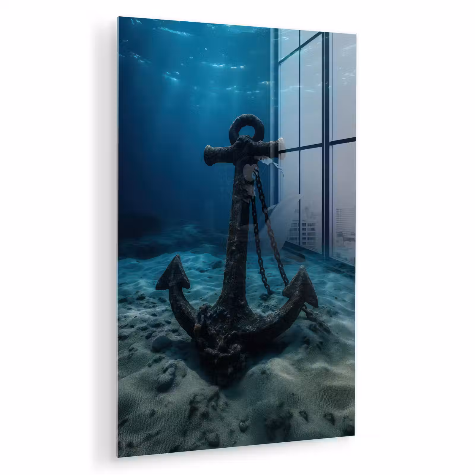 Glas schilderij - Anker - Ijzer - Zeebodem - Zand — 1