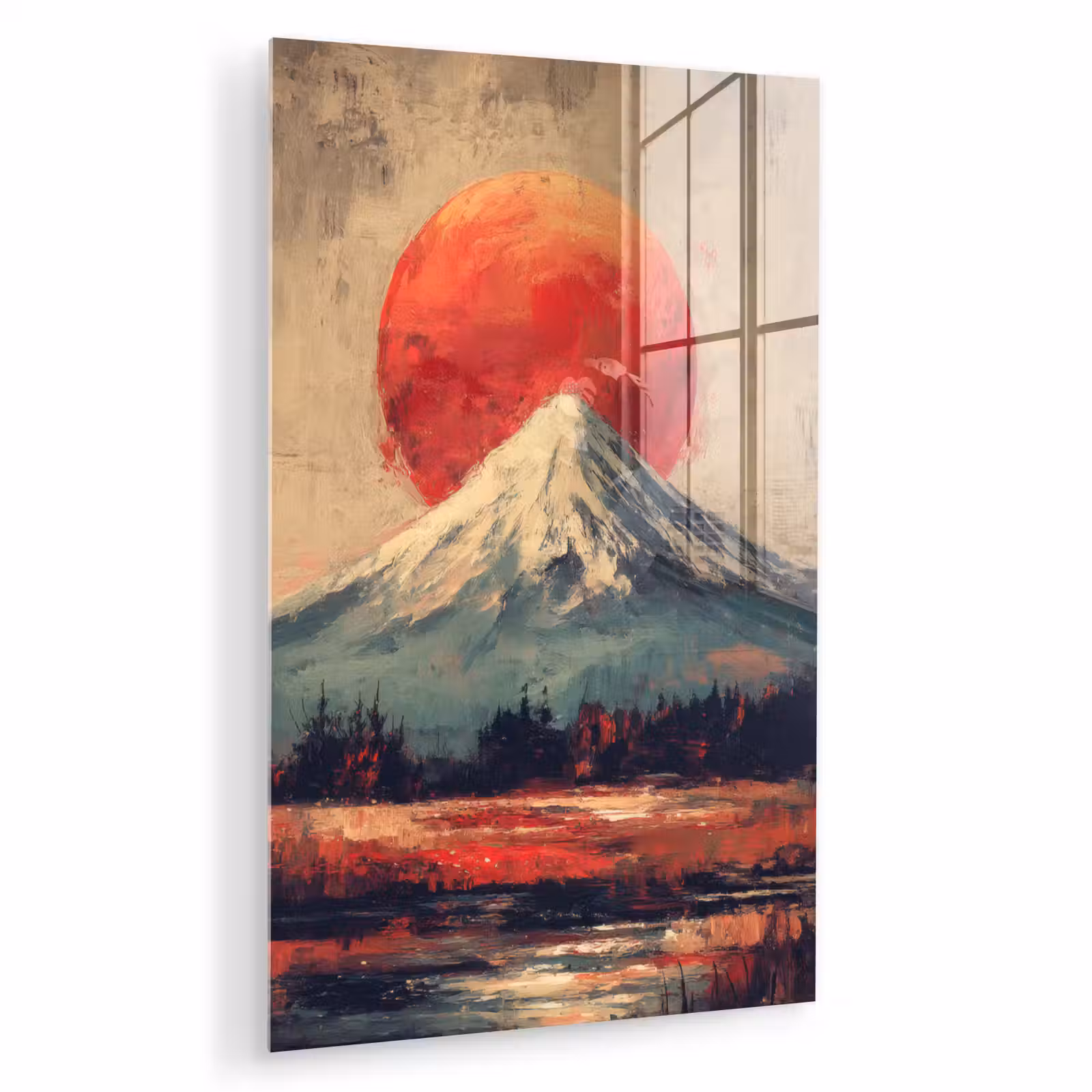 Glas schilderij - Bergtop - Sneeuw - Zon — 1