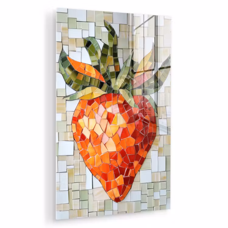 Glas schilderij - Aardbei - Rood - Mozaïek - Fruit — 1
