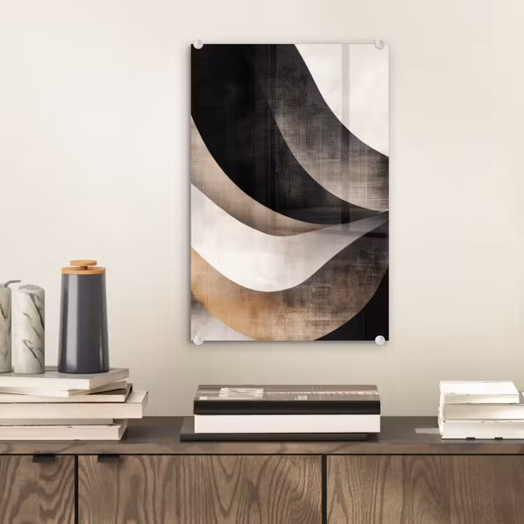 Glas schilderij - Abstract - Golven - Zwart - Verweerd — 2