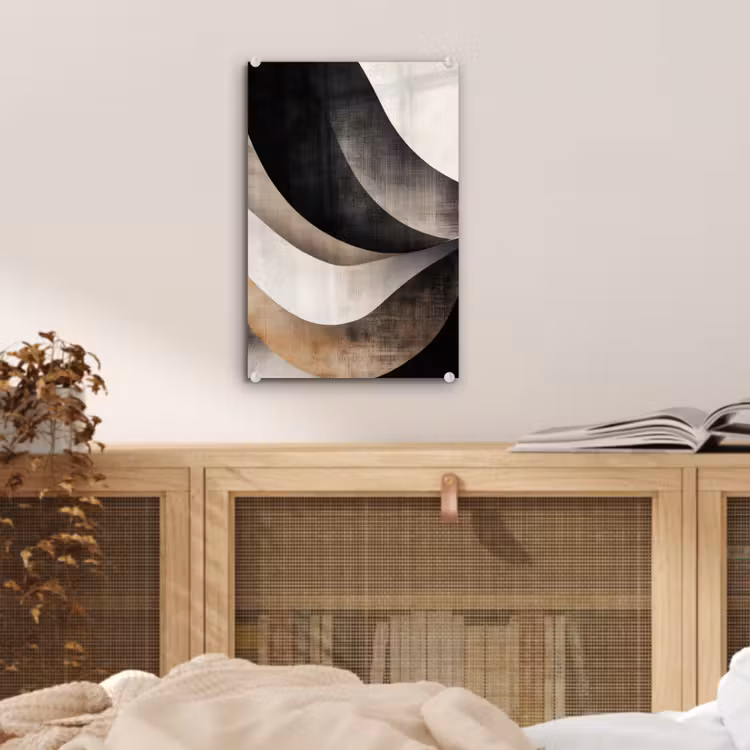 Glas schilderij - Abstract - Golven - Zwart - Verweerd — 5