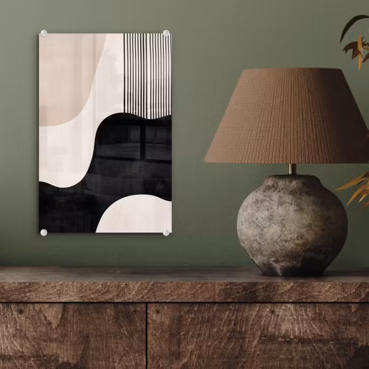 Glas schilderij - Abstract - Japandi - Beige - Modern — 4