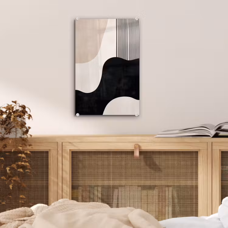 Glas schilderij - Abstract - Japandi - Beige - Modern — 5