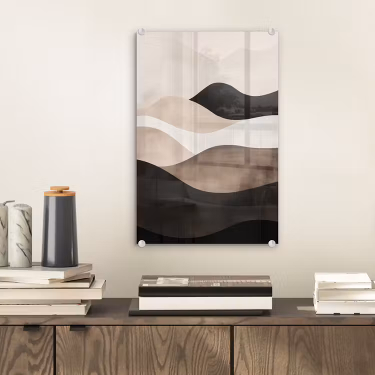 Glas schilderij - Abstract - Landschap - Golven - Crèmekleur — 2