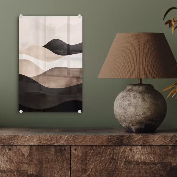 Glas schilderij - Abstract - Landschap - Golven - Crèmekleur — 4