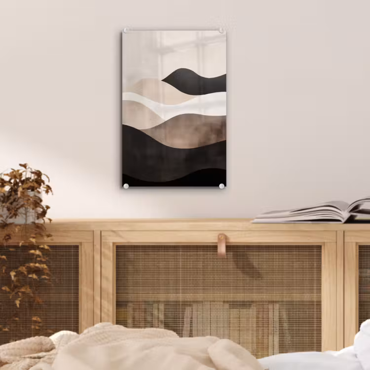 Glas schilderij - Abstract - Landschap - Golven - Crèmekleur — 5