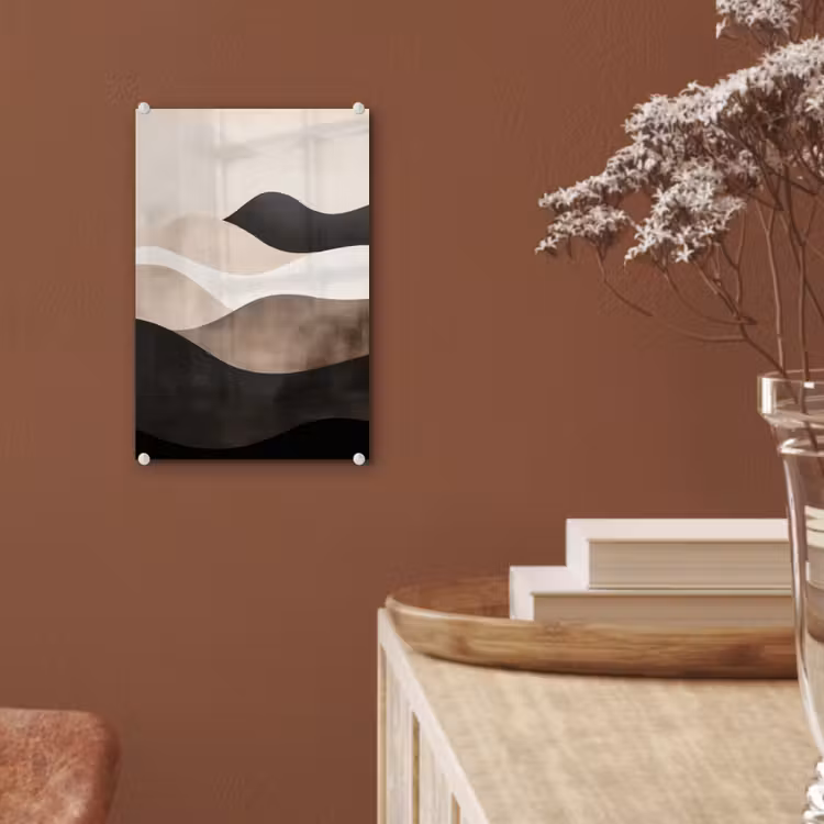 Glas schilderij - Abstract - Landschap - Golven - Crèmekleur — 6