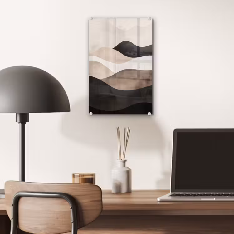 Glas schilderij - Abstract - Landschap - Golven - Crèmekleur — 7