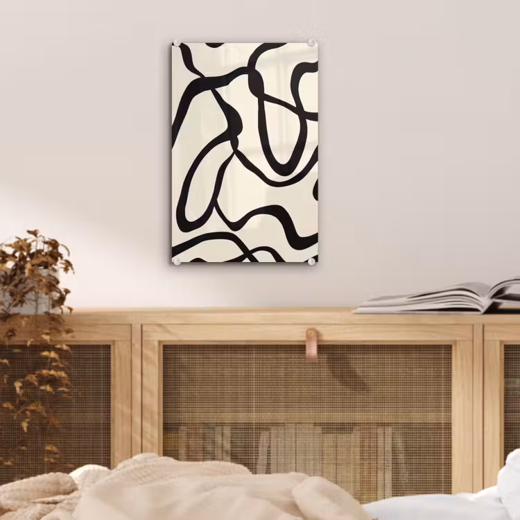 Glas schilderij - Abstract - Lijnen - Modern - Beige — 5