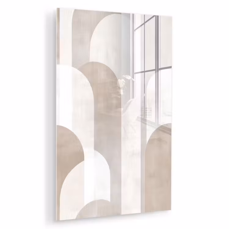 Glas schilderij - Abstracte bogen - Modern - Beige — 1