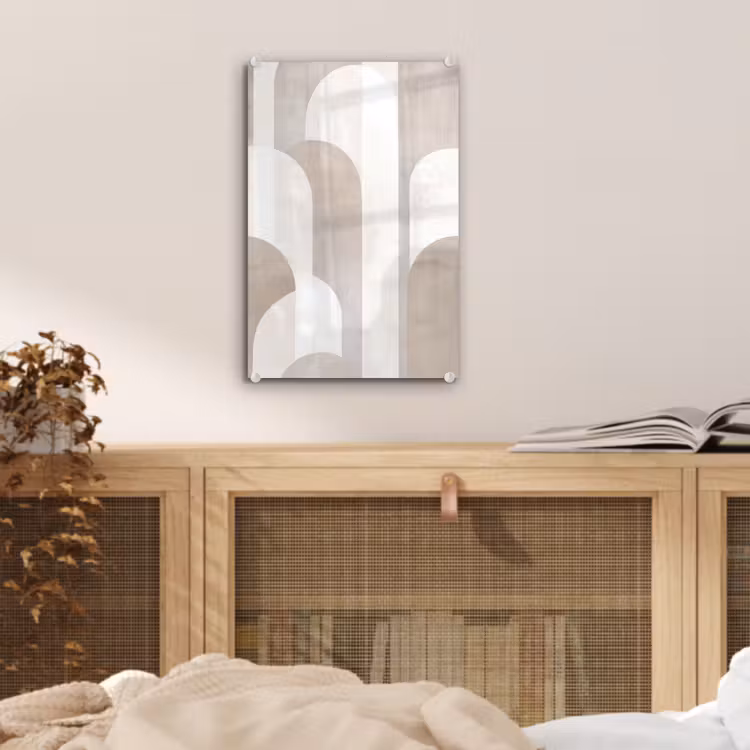 Glas schilderij - Abstracte bogen - Modern - Beige — 5