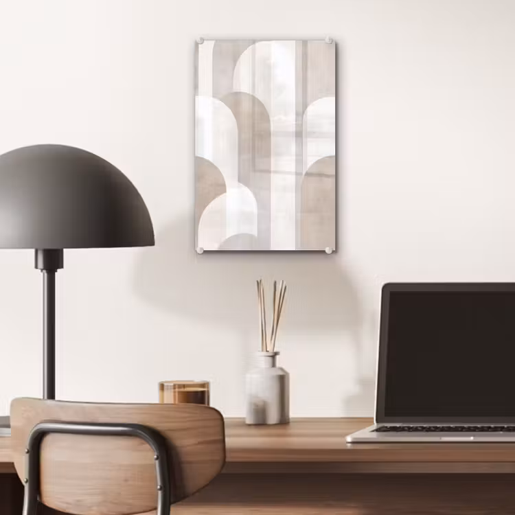 Glas schilderij - Abstracte bogen - Modern - Beige — 7