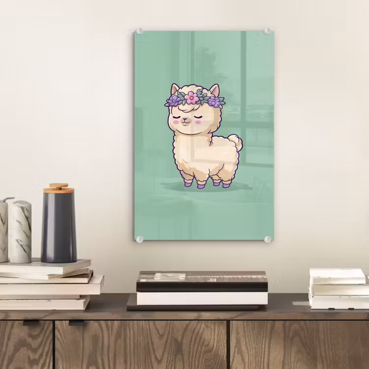 Glas schilderij - Alpaca - Groen - Bloemendiadeem — 2