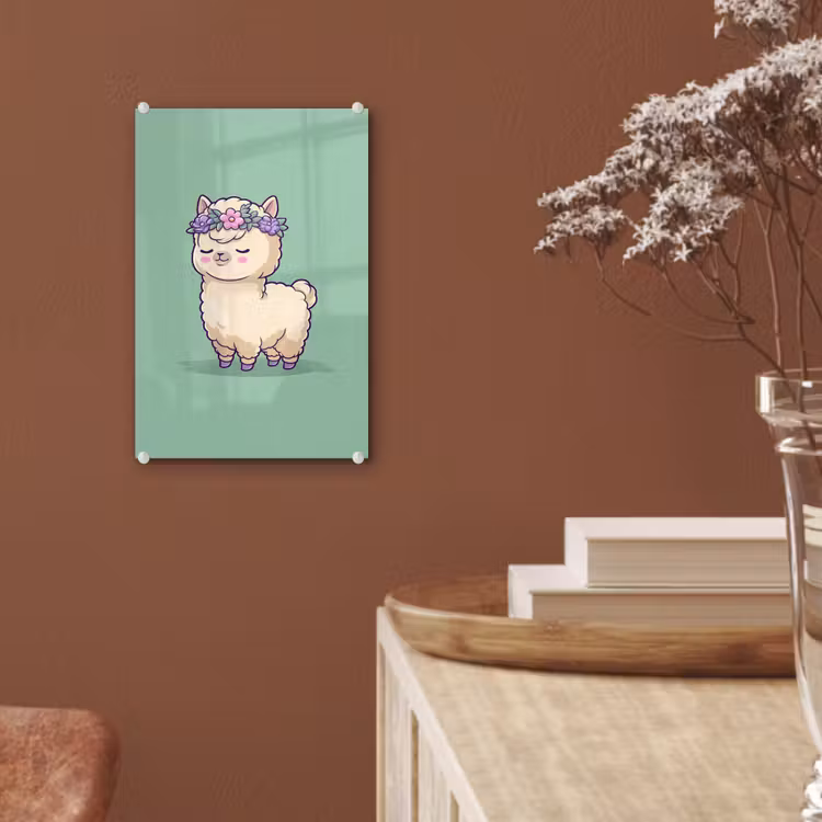 Glas schilderij - Alpaca - Groen - Bloemendiadeem — 6