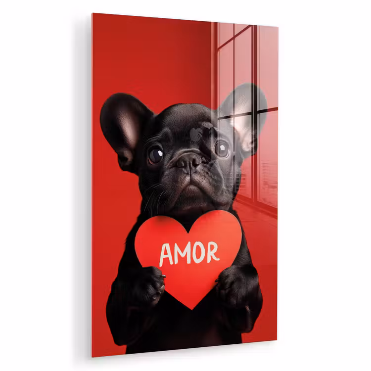 Glas schilderij - Amor - Hond - Hartje - Rood — 1