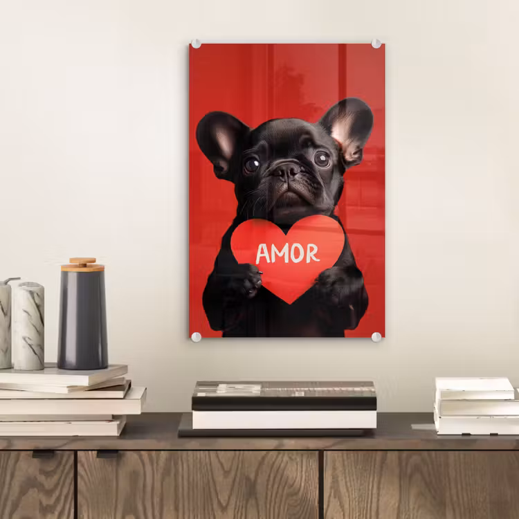 Glas schilderij - Amor - Hond - Hartje - Rood — 2