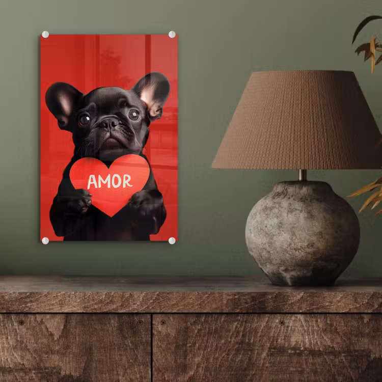 Glas schilderij - Amor - Hond - Hartje - Rood — 4