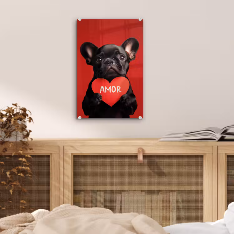 Glas schilderij - Amor - Hond - Hartje - Rood — 5