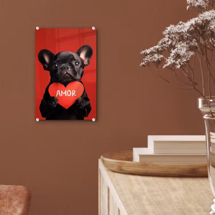 Glas schilderij - Amor - Hond - Hartje - Rood — 6