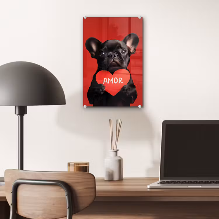 Glas schilderij - Amor - Hond - Hartje - Rood — 7