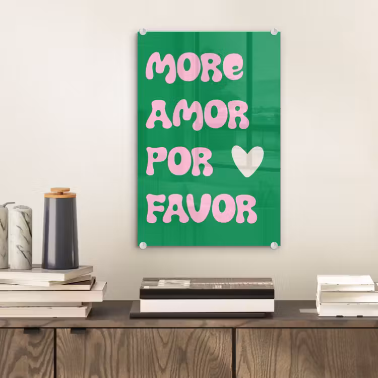 Glas schilderij - Amor - Valentijn - Groen - Tekst — 2
