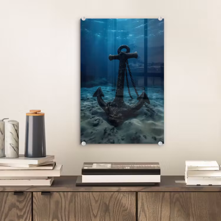 Glas schilderij - Anker - Ijzer - Zeebodem - Zand — 2