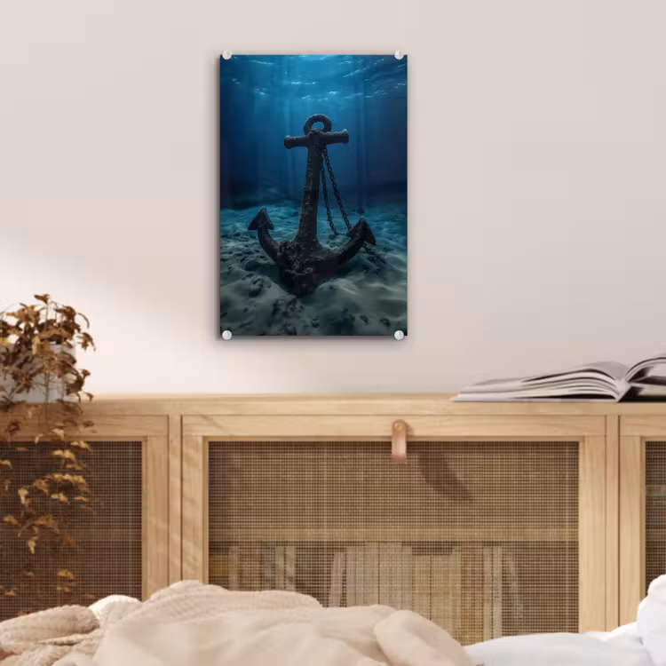 Glas schilderij - Anker - Ijzer - Zeebodem - Zand — 5