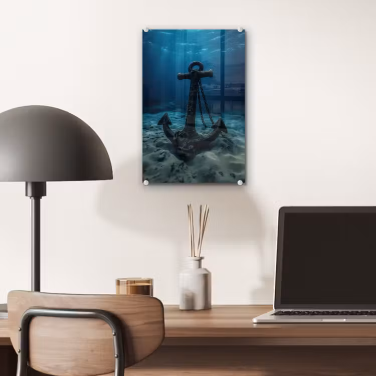 Glas schilderij - Anker - Ijzer - Zeebodem - Zand — 7