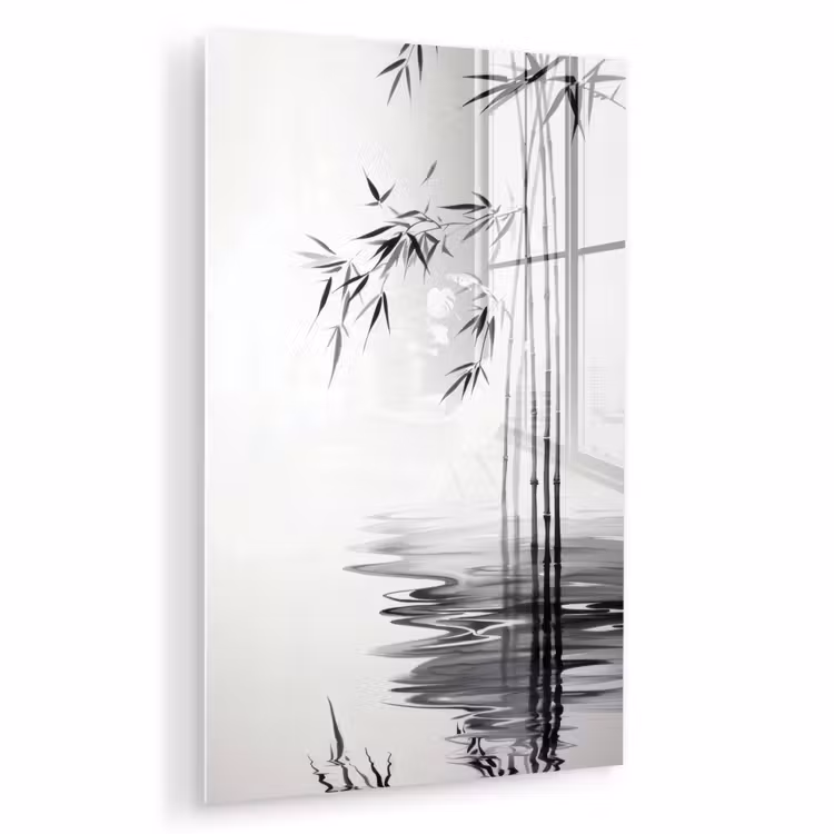 Glas schilderij - Bamboestammen - Water - Minimalistisch - Wit — 1