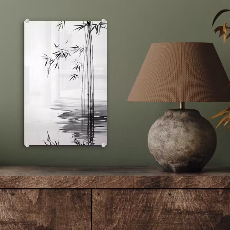 Glas schilderij - Bamboestammen - Water - Minimalistisch - Wit — 4