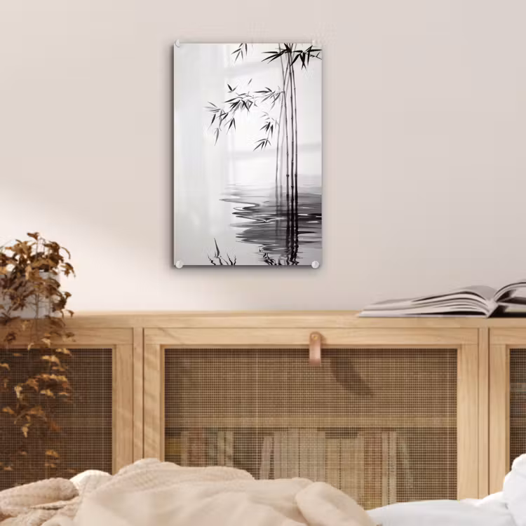 Glas schilderij - Bamboestammen - Water - Minimalistisch - Wit — 5