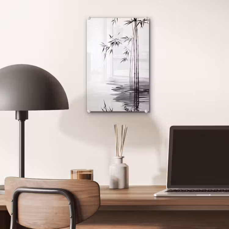 Glas schilderij - Bamboestammen - Water - Minimalistisch - Wit — 7