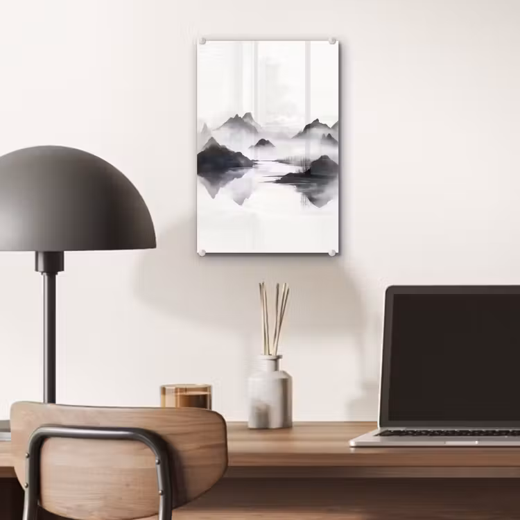 Glas schilderij - Bergen - Mistig - Water - Wit — 7