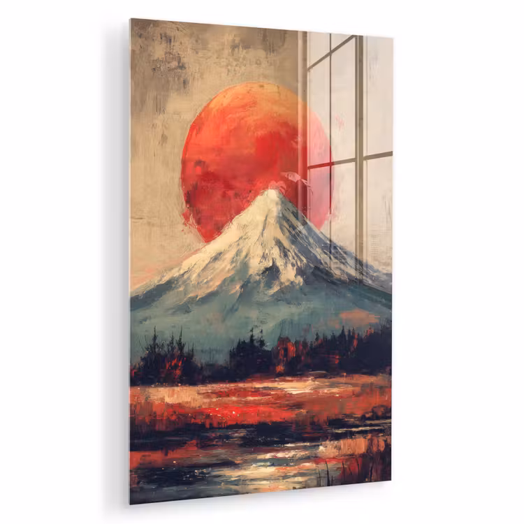 Glas schilderij - Bergtop - Sneeuw - Zon — 1