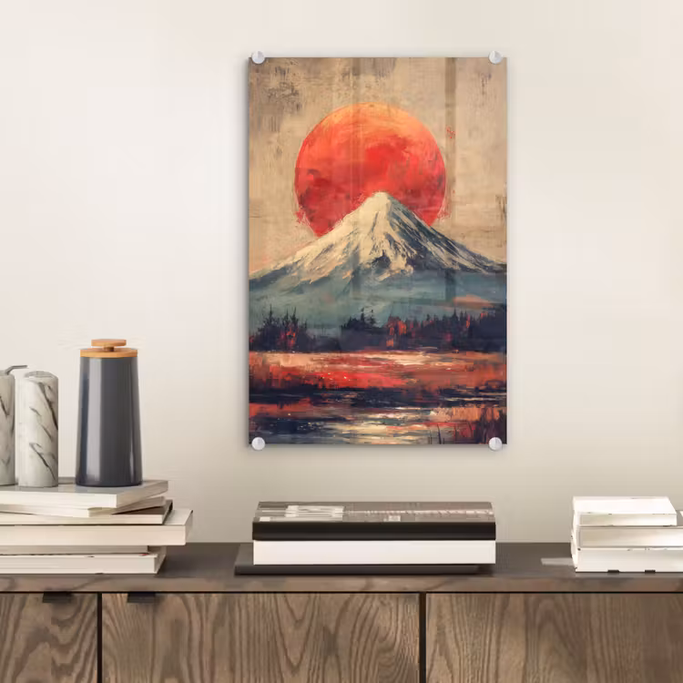 Glas schilderij - Bergtop - Sneeuw - Zon — 2