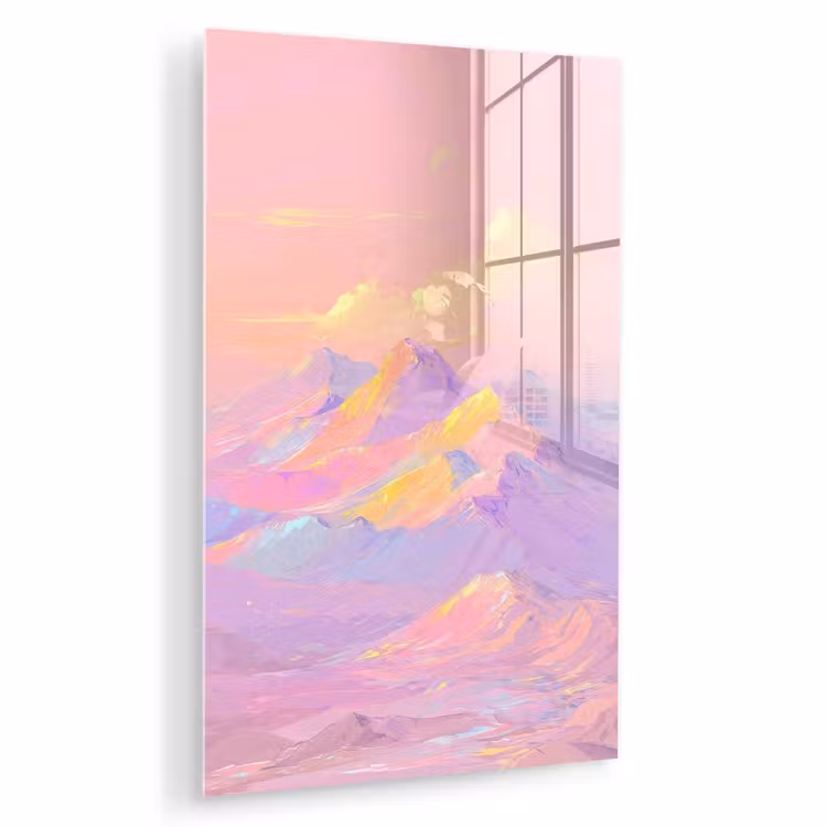 Glas schilderij - Bergtoppen - Wolken - Dromerig — 1