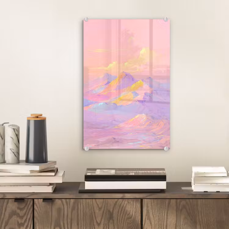 Glas schilderij - Bergtoppen - Wolken - Dromerig — 2