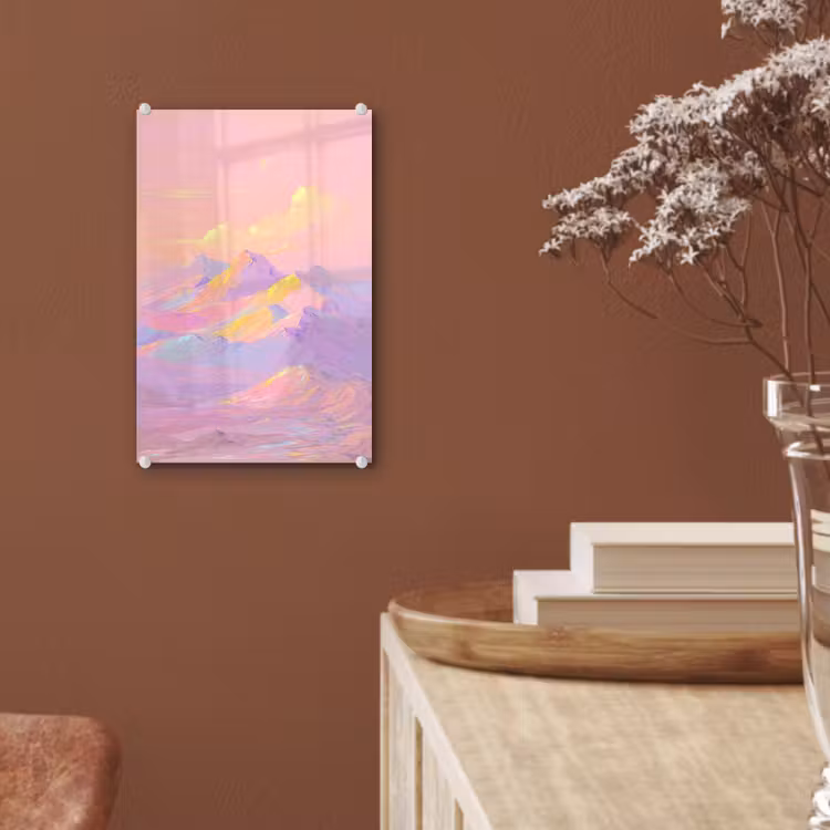 Glas schilderij - Bergtoppen - Wolken - Dromerig — 6