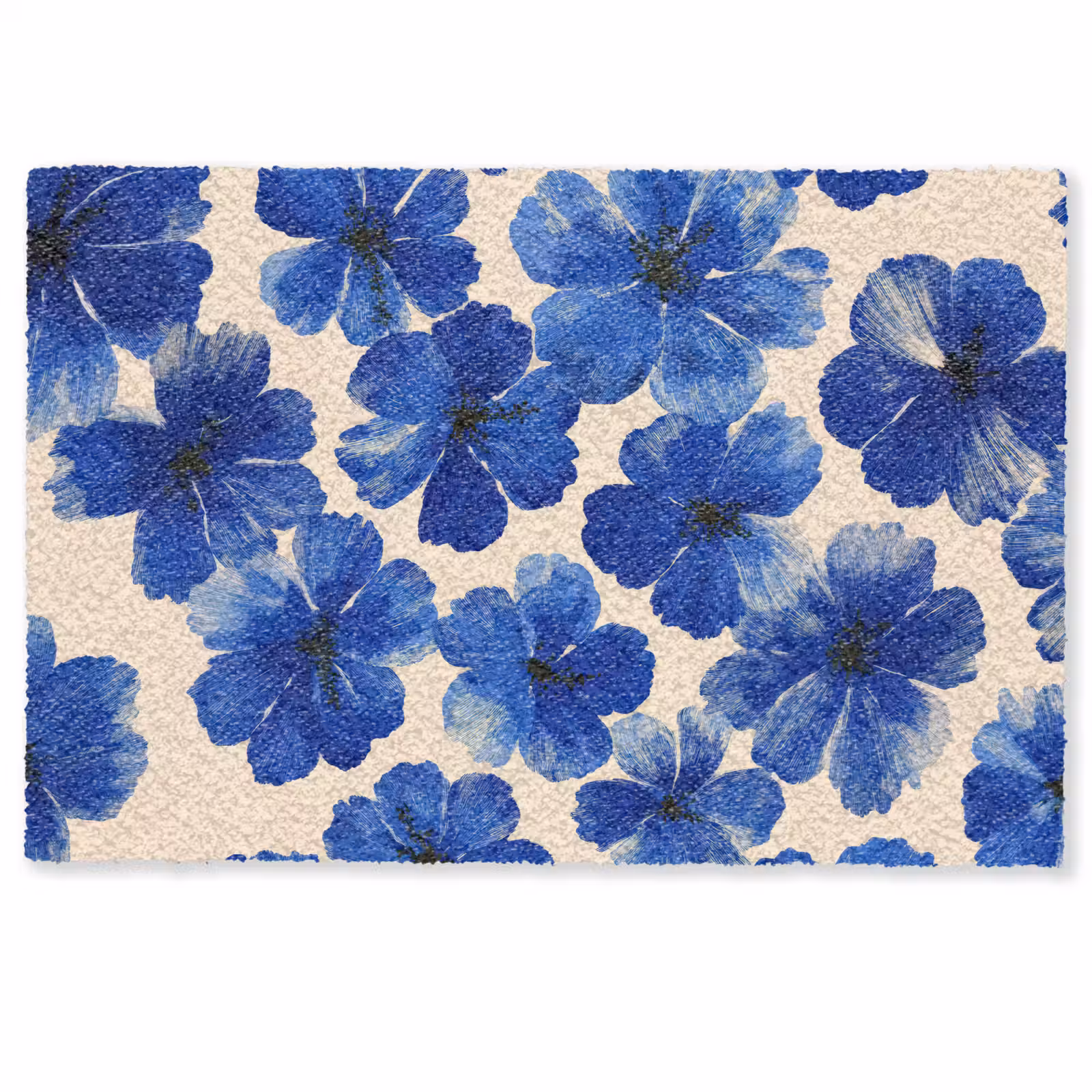 Deurmat - Bloemen - Blauw -Patroon - Wit — 1