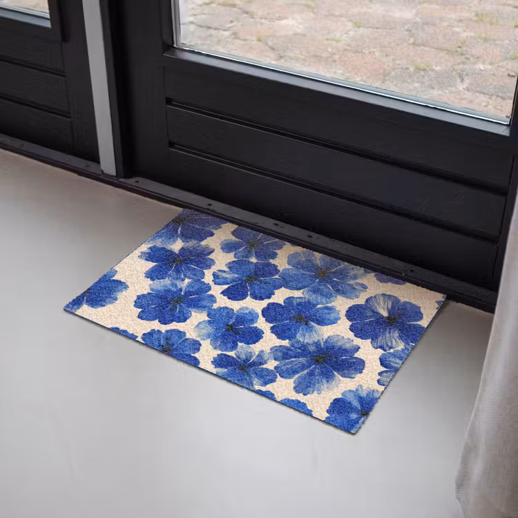 Deurmat - Bloemen - Blauw -Patroon - Wit — 2