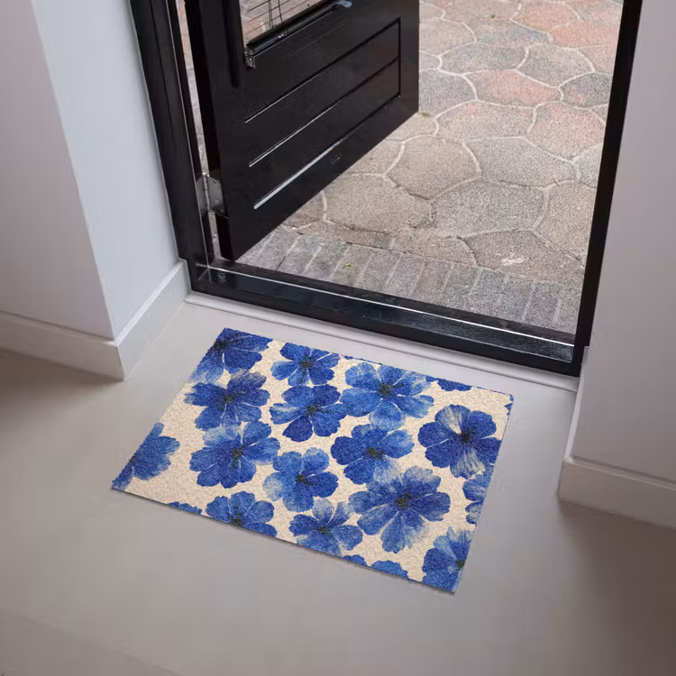 Deurmat - Bloemen - Blauw -Patroon - Wit — 4