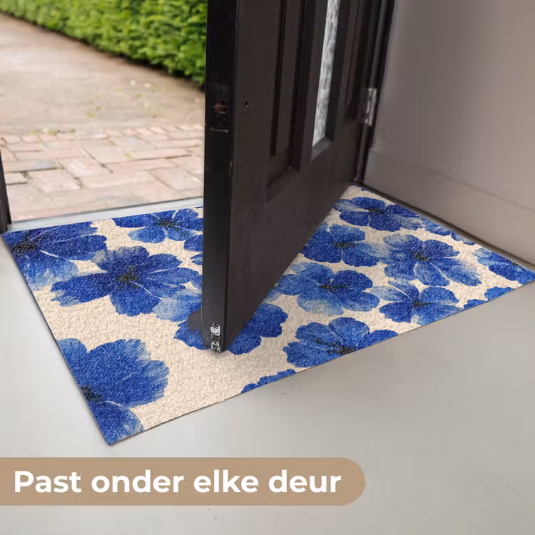 Deurmat - Bloemen - Blauw -Patroon - Wit — 7