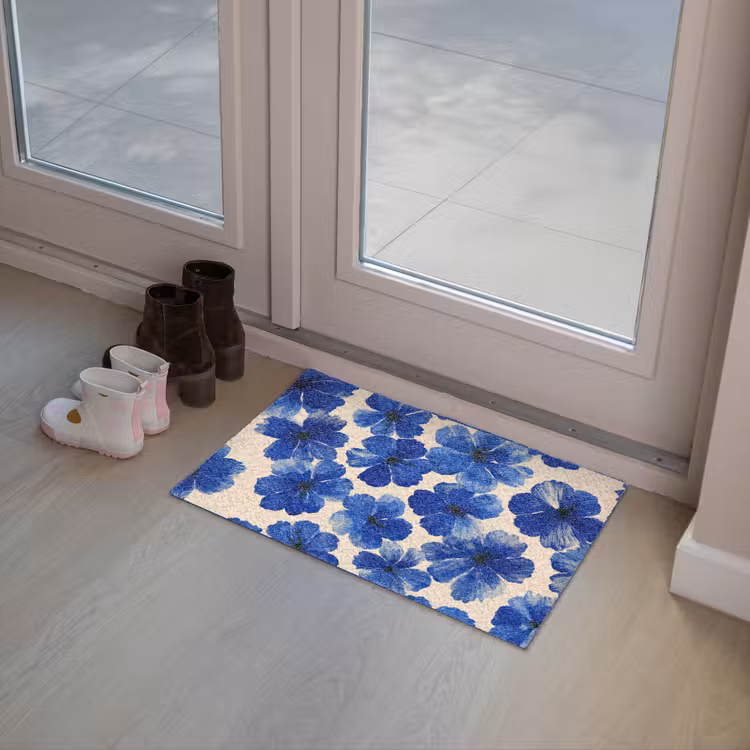 Deurmat - Bloemen - Blauw -Patroon - Wit — 8