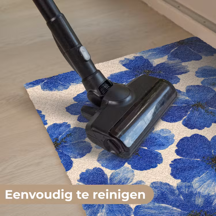 Deurmat - Bloemen - Blauw -Patroon - Wit — 9