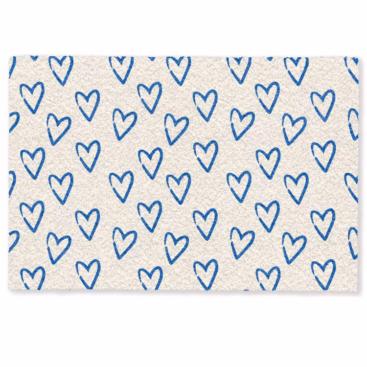 Deurmat - Hartjes patroon - Blauw - Beige - Liefde — 1