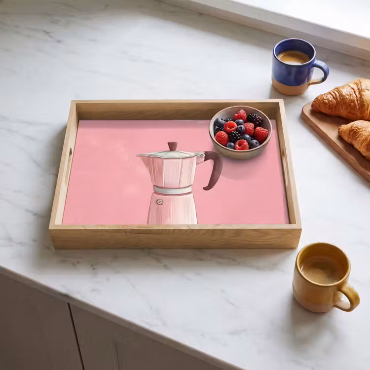 Dienblad - Roze - Mokkapot - Illustratie - Koffie — 4