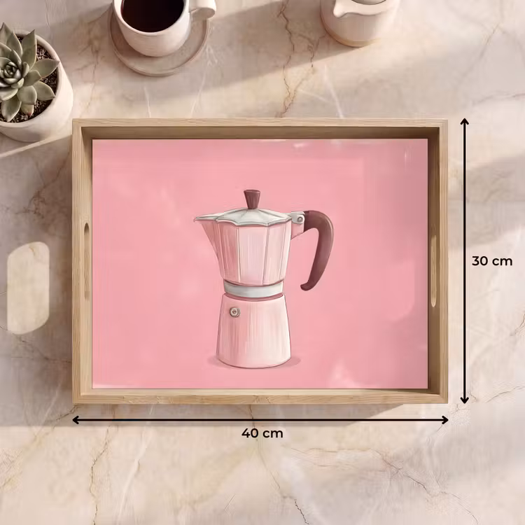 Dienblad - Roze - Mokkapot - Illustratie - Koffie — 9