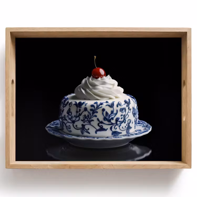 Dienblad - Taart - Slagroom - Kers - Bord - Delfts blauw — 1