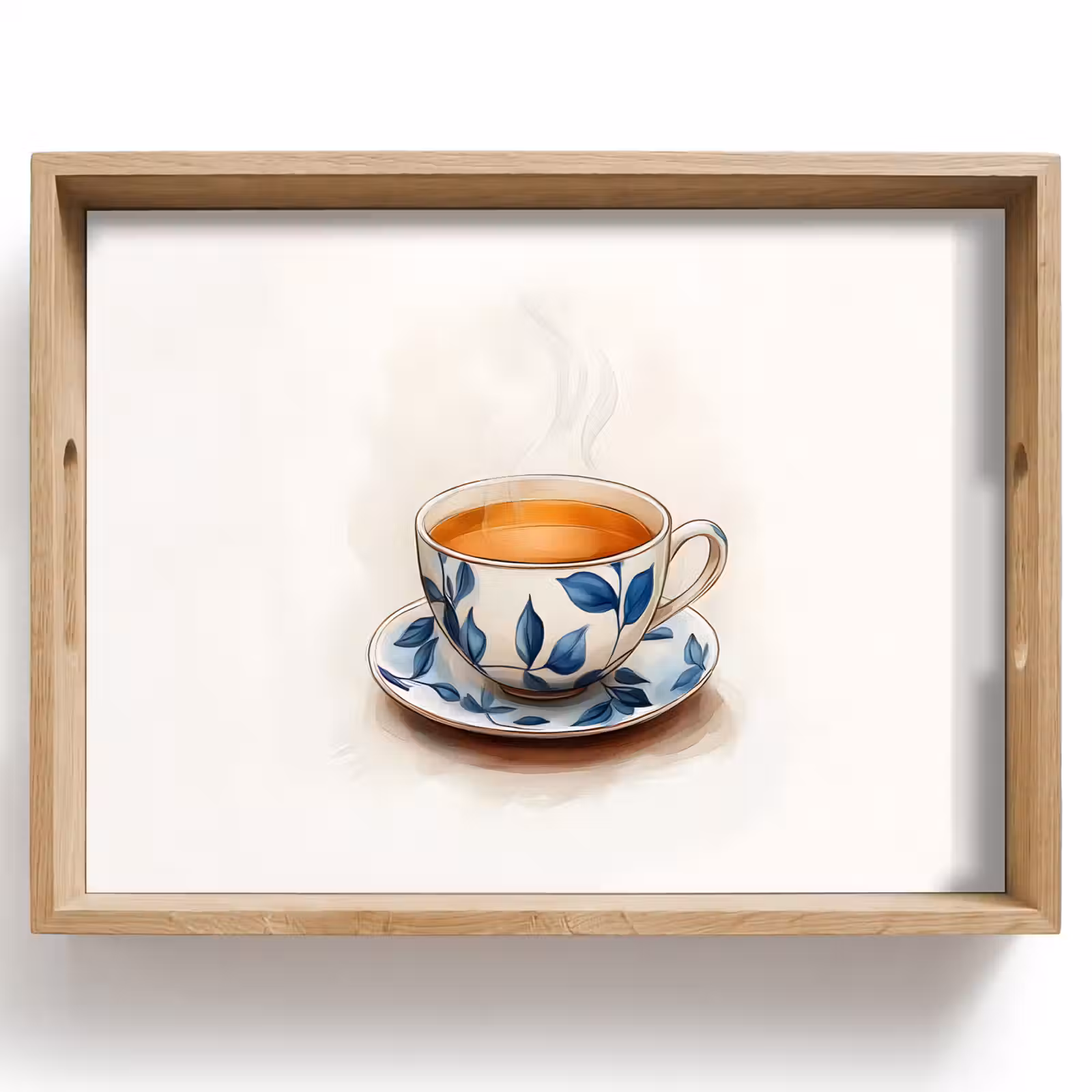 Dienblad - Theekop - Bladeren - Blauw — 1